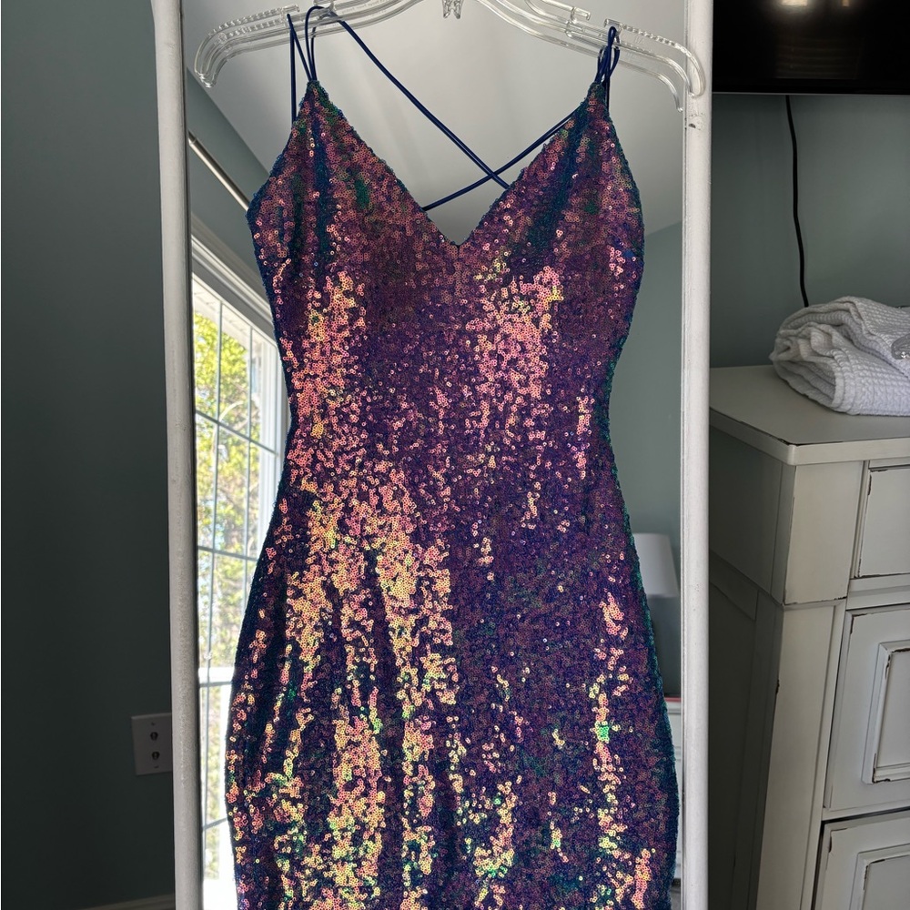 Sequin Slip Dress with Iridescent Purple Shine